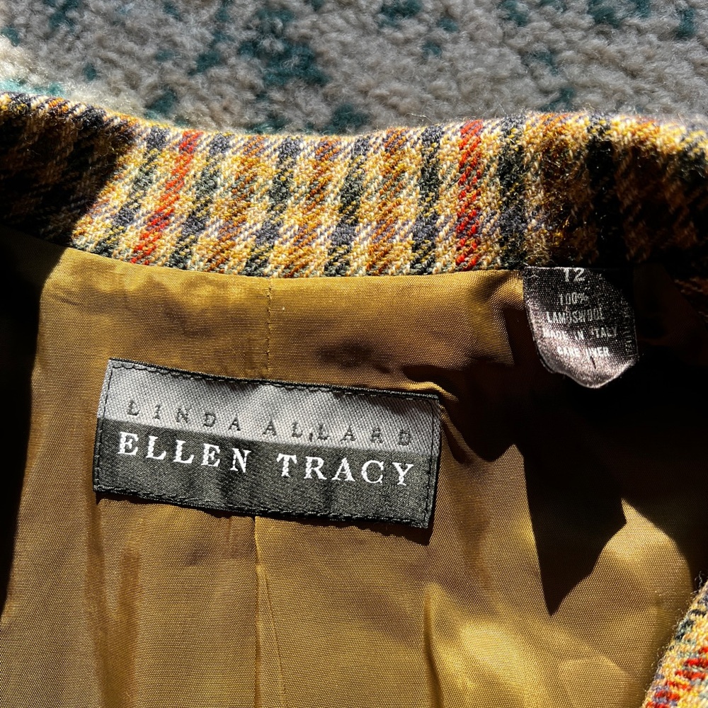 Ellen Tracy Wool Brown Plaid Double-Breasted Blazer PLEASE SEE LAST PHOTO - Picture 2 of 5